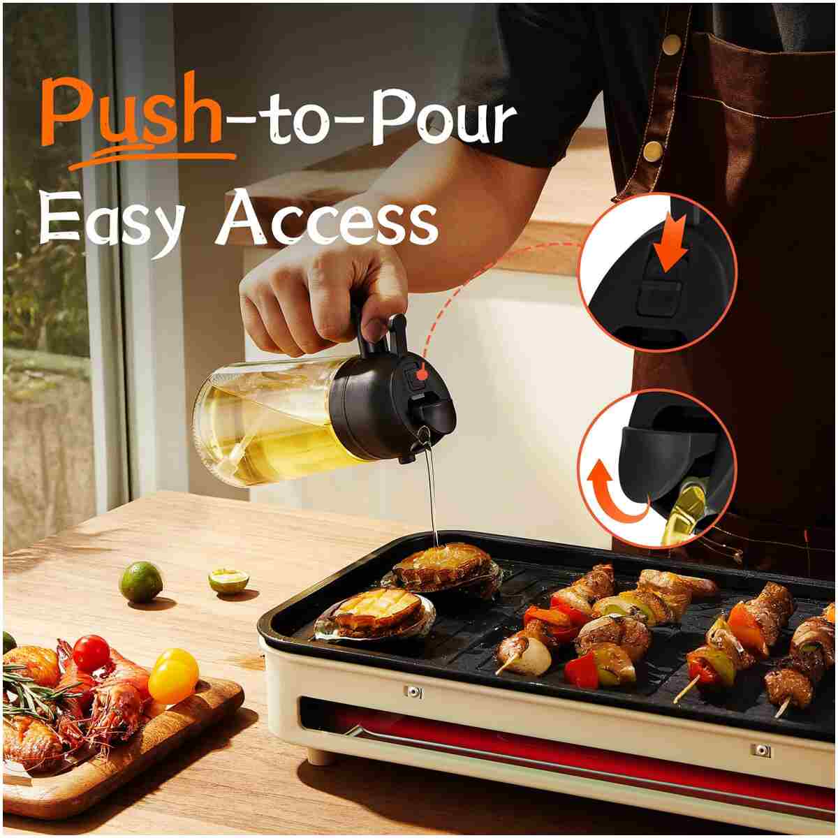 TrendPlain 16oz/470ml Glass Olive Oil Sprayer for Cooking - 2 in 1 Olive Oil Dispenser for Kitchen Gadgets, Air Fryer, Salad, and BBQ - Black & Green