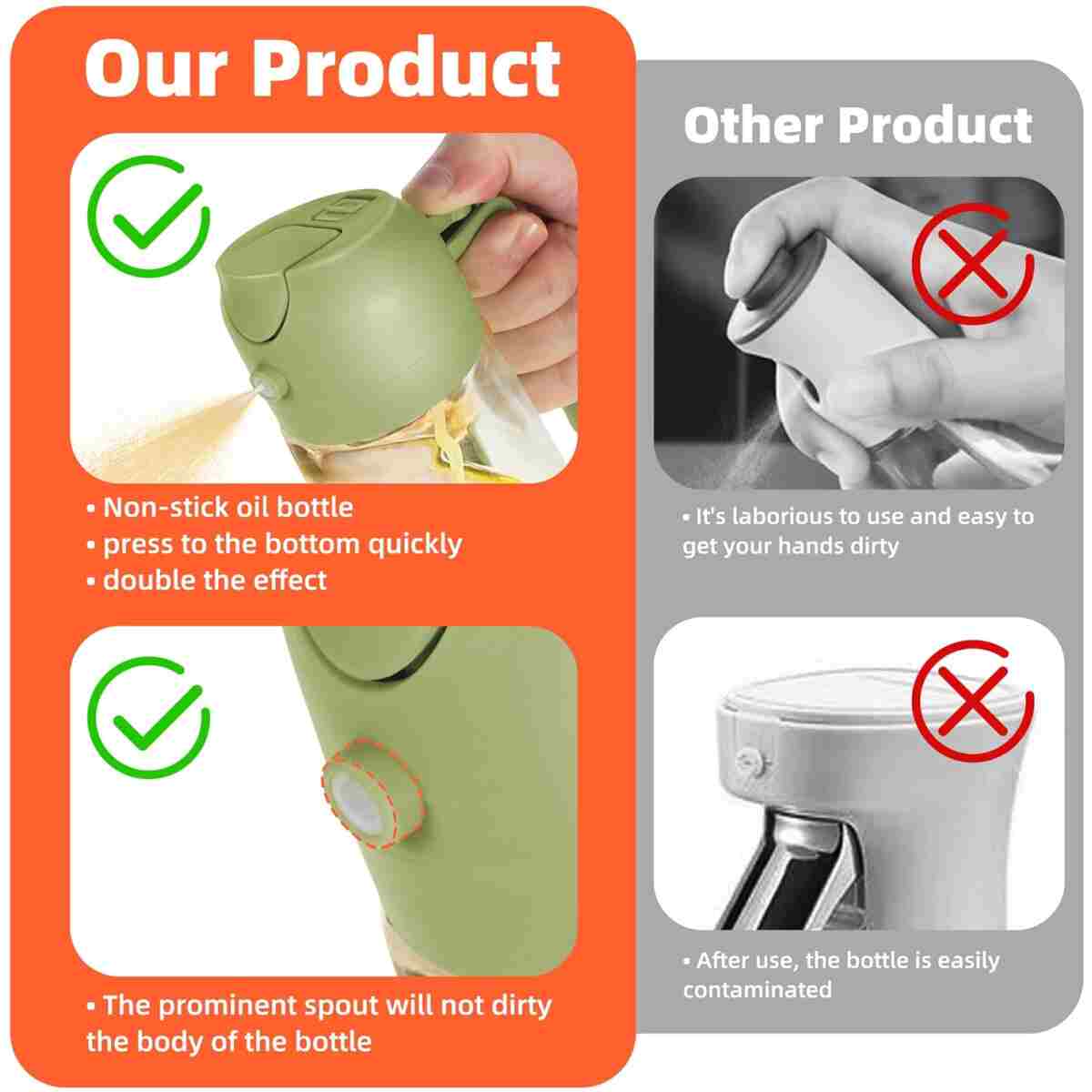 TrendPlain 16oz/470ml Glass Olive Oil Sprayer for Cooking - 2 in 1 Olive Oil Dispenser for Kitchen Gadgets, Air Fryer, Salad, and BBQ - Black & Green