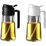 TrendPlain 16oz/470ml Glass Olive Oil Sprayer for Cooking - 2 in 1 Olive Oil Dispenser for Kitchen Gadgets, Air Fryer, Salad, and BBQ - Black & White