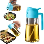 TrendPlain 16oz/470ml Glass Olive Oil Sprayer for Cooking - 2 in 1 Olive Oil Dispenser for Kitchen Gadgets, Air Fryer, Salad, and BBQ - Black & Green