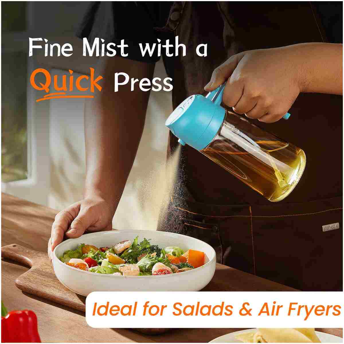 TrendPlain 16oz/470ml Glass Olive Oil Sprayer for Cooking - 2 in 1 Olive Oil Dispenser for Kitchen Gadgets, Air Fryer, Salad, and BBQ - Black & White