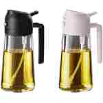 TrendPlain 16oz/470ml Glass Olive Oil Sprayer for Cooking - 2 in 1 Olive Oil Dispenser for Kitchen Gadgets, Air Fryer, Salad, and BBQ - Black & Peach