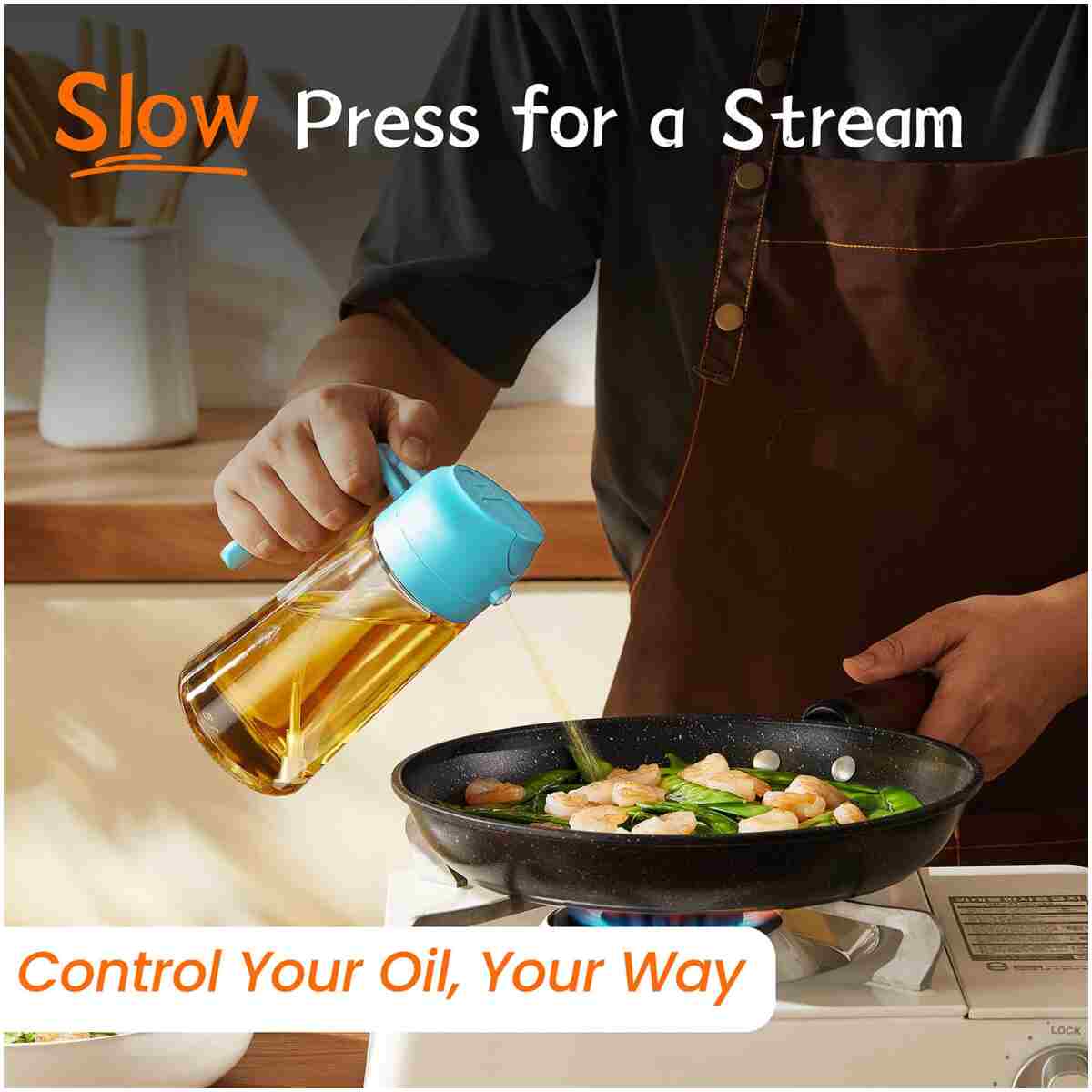 TrendPlain 16oz/470ml Glass Olive Oil Sprayer for Cooking - 2 in 1 Olive Oil Dispenser for Kitchen Gadgets, Air Fryer, Salad, and BBQ - Black & White