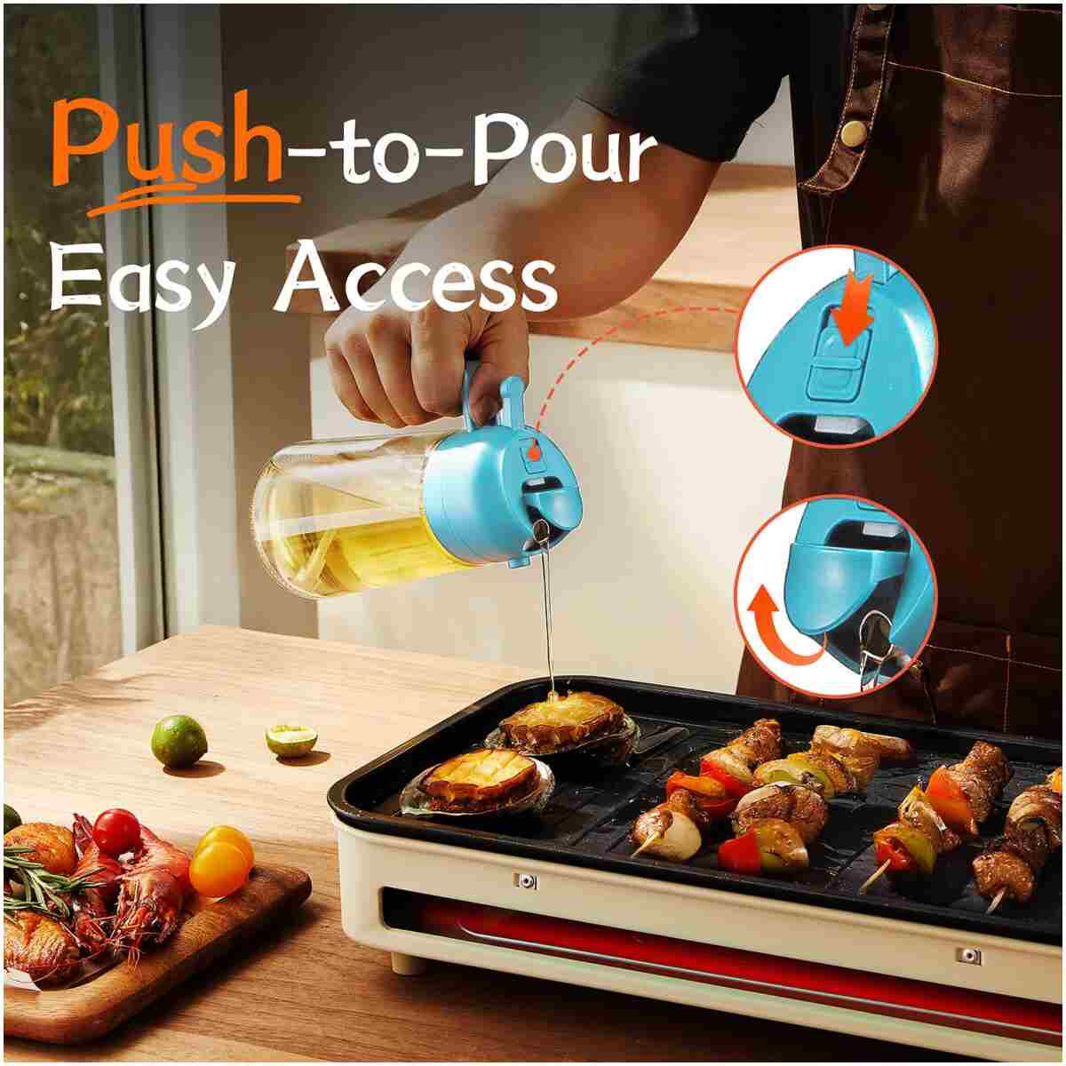 TrendPlain 16oz/470ml Glass Olive Oil Sprayer for Cooking - 2 in 1 Olive Oil Dispenser for Kitchen Gadgets, Air Fryer, Salad, and BBQ - Black & White