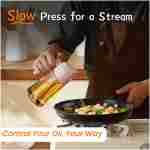 TrendPlain 16oz/470ml Glass Olive Oil Sprayer for Cooking - 2 in 1 Olive Oil Dispenser for Kitchen Gadgets, Air Fryer, Salad, and BBQ - Black & Peach