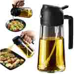 TrendPlain 16oz/470ml Glass Olive Oil Sprayer for Cooking - 2 in 1 Olive Oil Dispenser for Kitchen Gadgets, Air Fryer, Salad, and BBQ - Black