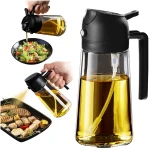 TrendPlain 16oz/470ml Glass Olive Oil Sprayer for Cooking - 2 in 1 Olive Oil Dispenser for Kitchen Gadgets, Air Fryer, Salad, and BBQ - Black