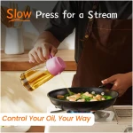 TrendPlain 16oz/470ml Glass Olive Oil Sprayer for Cooking - 2 in 1 Olive Oil Dispenser for Kitchen Gadgets, Air Fryer, Salad, and BBQ - Black & Bubblegum
