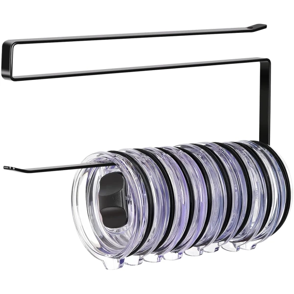 Tumbler Lid Organizer, Horizontal Tumbler Lid Storage Hook Up to 10 Lids, Space Saving Cup Lid Holders Under Cabinet Tumbler Lid Hook for Kitchen Organizer and Storage,Hanging...