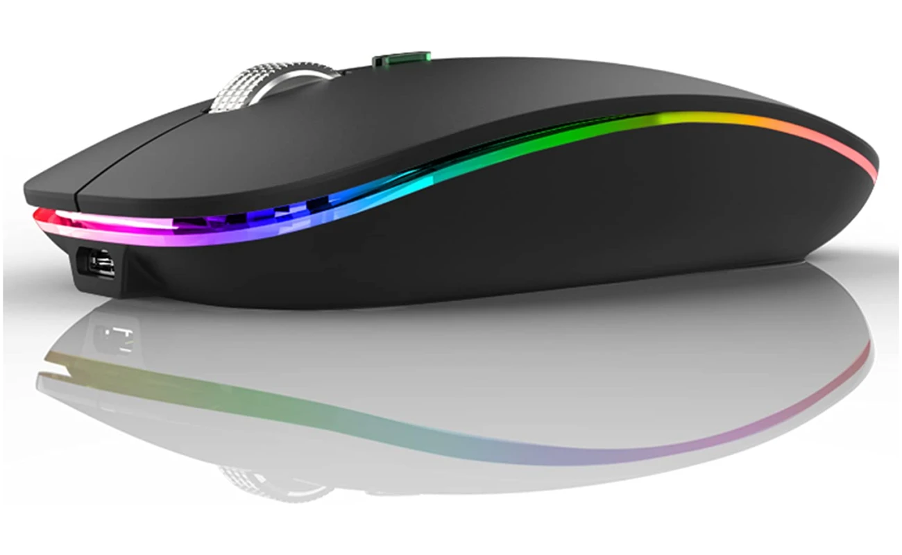 Uiosmuph LED Wireless Mouse, G12 Slim Rechargeable Silent Mouse, 2.4G Portable USB Optical Computer Mice with USB Receiver and Type C Adapter (Matte Black)