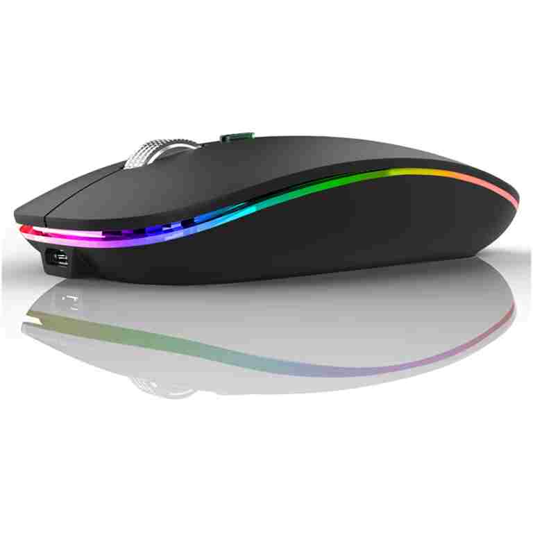 Uiosmuph LED Wireless Mouse, G12 Slim Rechargeable Silent Mouse, 2.4G Portable USB Optical Computer Mice with USB Receiver and Type C Adapter (Matte Black)