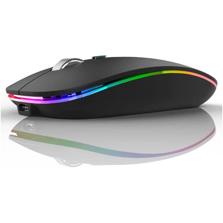 Uiosmuph LED Wireless Mouse, G12 Slim Rechargeable Silent Mouse, 2.4G Portable USB Optical Computer Mice with USB Receiver and Type C Adapter (Matte Black)