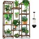 Uneedem Plant Stand Indoor Outdoor, Tall Plant Shelf for Multiple Plants, 10 tiers 11 Pot Large Plant Rack Wood Plant Holder Plant Shelves for Room Corner Balcony Garden Patio