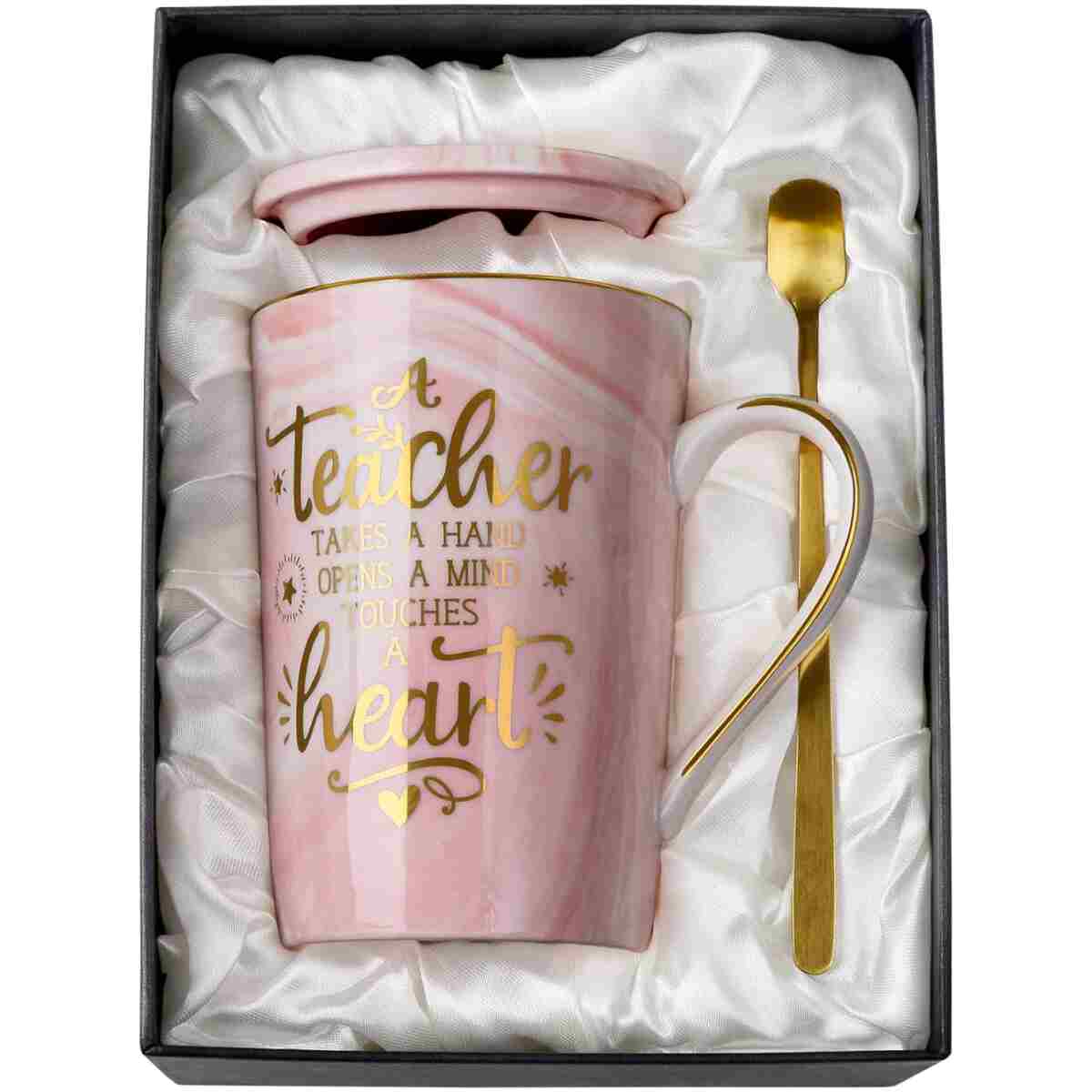Unique Teacher Appreciation Gifts for Women - Best Teacher Valentines Day Mug for Teachers from Student, 14Oz Pink Marble Ceramic Teacher Cup with Gold Print, Birthday...