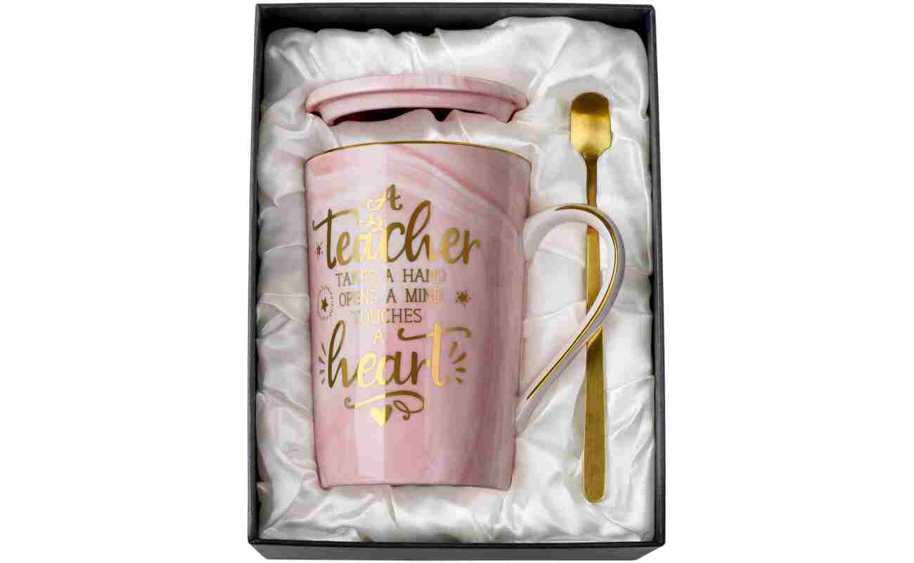 Unique Teacher Appreciation Gifts for Women - Best Teacher Valentines Day Mug for Teachers from Student, 14Oz Pink Marble Ceramic Teacher Cup with Gold Print, Birthday...