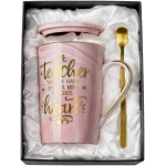 Unique Teacher Appreciation Gifts for Women - Best Teacher Valentines Day Mug for Teachers from Student, 14Oz Pink Marble Ceramic Teacher Cup with Gold Print, Birthday...