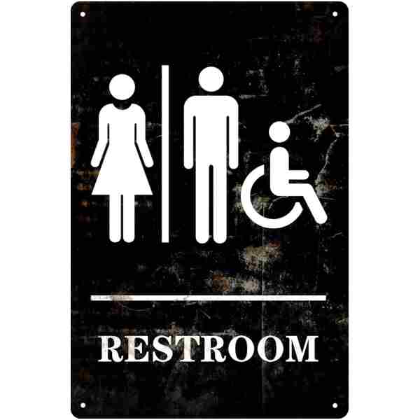 Unisex Restroom Sign for Business - Metal Tin Bathroom Sign, Funny Wall Art Decor, Home Room Door Accessories, Gifts - 8x12 In