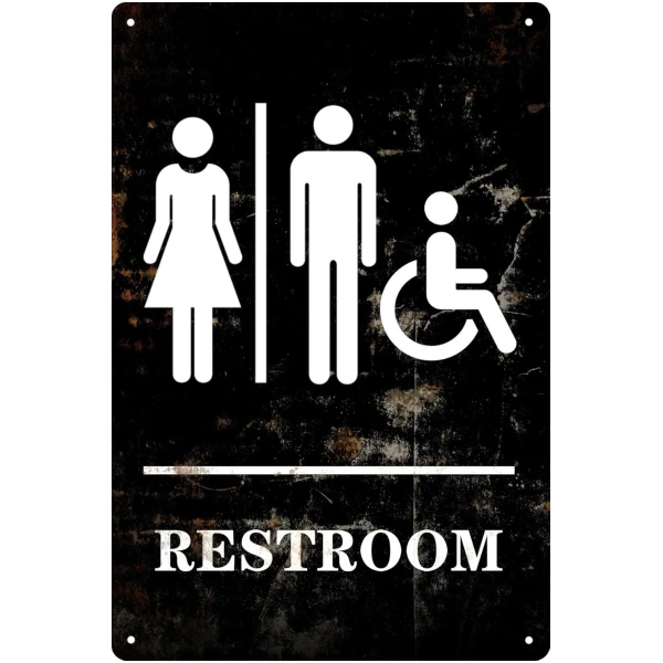 Unisex Restroom Sign for Business - Metal Tin Bathroom Sign, Funny Wall Art Decor, Home Room Door Accessories, Gifts - 8x12 In