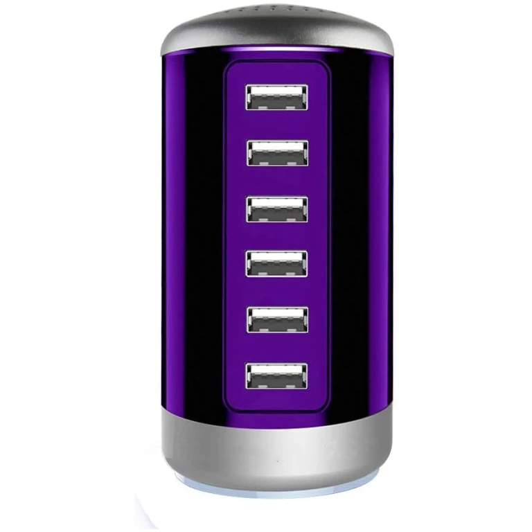 Universal USB Charger 6-Port Desktop USB Charging Station Hub with Smart Identification Technology Compatible with iPhone iPad Cell Phone Tablets(Purple)