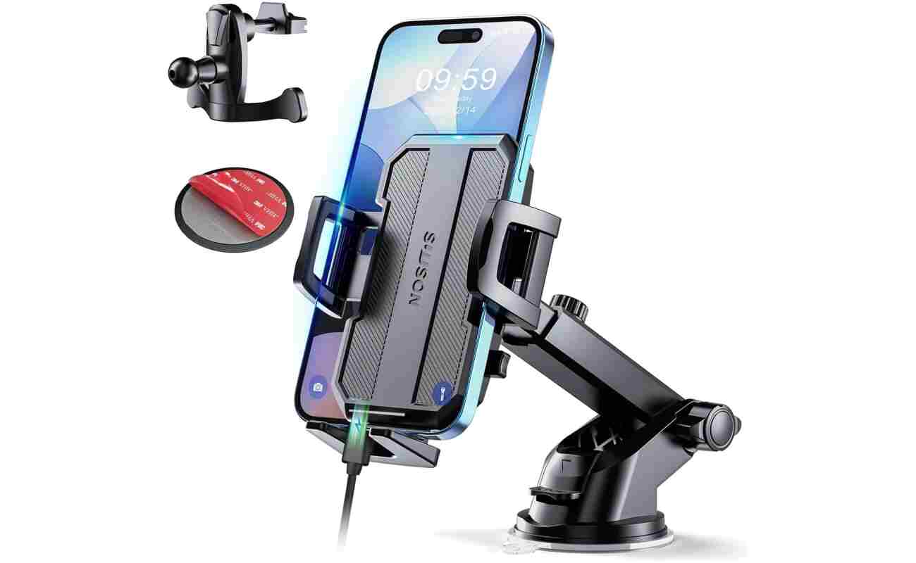 Upgraded 3-in-1 Car Phone Holder Mount [Powerful Suction] Phone Mount for Car Dashboard Air Vent Windshield,for All iPhone Android Phone (Black)