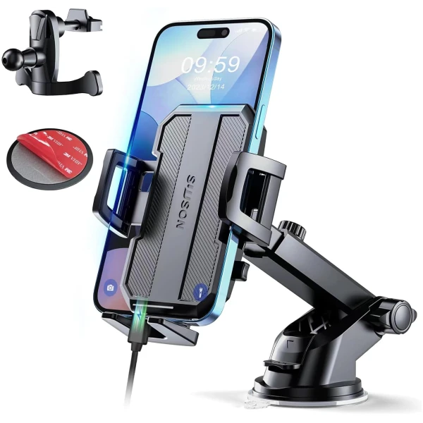 Upgraded 3-in-1 Car Phone Holder Mount [Powerful Suction] Phone Mount for Car Dashboard Air Vent Windshield,for All iPhone Android Phone (Black)