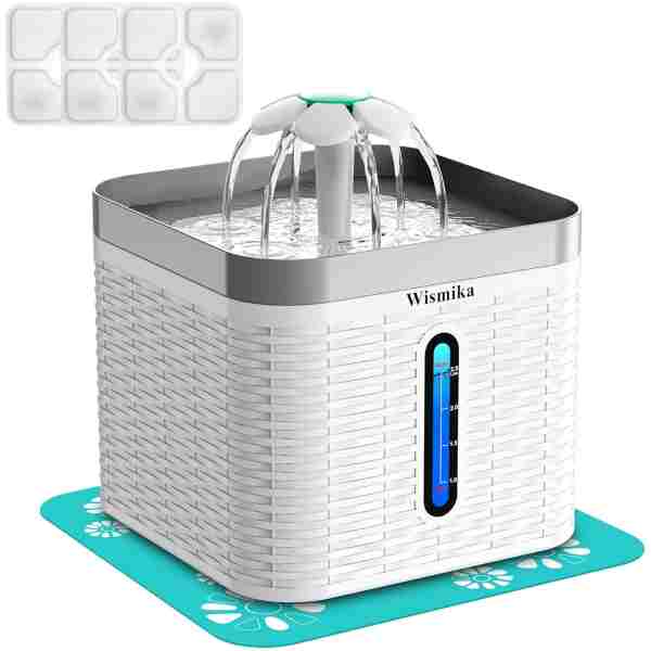 Upgraded Pet Fountain, 84oz/2.5L Automatic Cat Dog Water Fountain, Quiet Electric Dispenser Bowl with Intelligent Pump and LED Indicator and 3 Replacement Filters for Cats Dogs