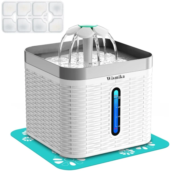 Upgraded Pet Fountain, 84oz/2.5L Automatic Cat Dog Water Fountain, Quiet Electric Dispenser Bowl with Intelligent Pump and LED Indicator and 3 Replacement Filters for Cats Dogs