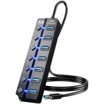 USB 3.0 Hub, PANPEO 7-Port USB Data Hub Splitter with 3ft Long Cable USB Extension for Laptop,PC Computer,Surface Pro, PS4/5, Flash Drive, Mobile HDD - with LED Individual On/Off