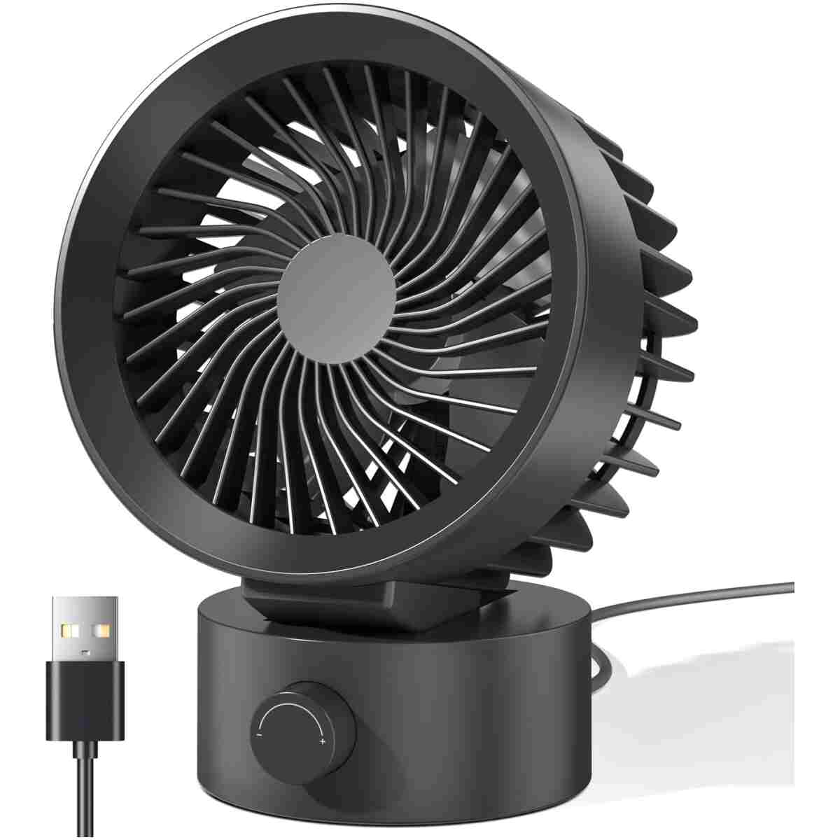 USB Desk Fan Small Quiet, Stepless Speed Flexible Adjust Mini Fans for Home Office Dorm Desktop, Portable Travel Fan Personal Cooling, Plug In USB Powered, Black