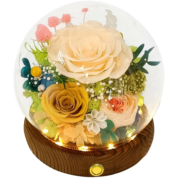 Valley of Rain & Forest Long-Lasting Real Flowers, Unique Floral Gift for You to Send Love for All Occasions, for Indoor Decoration (Champagne Rose, Yellow Rose, Yellow Austin...