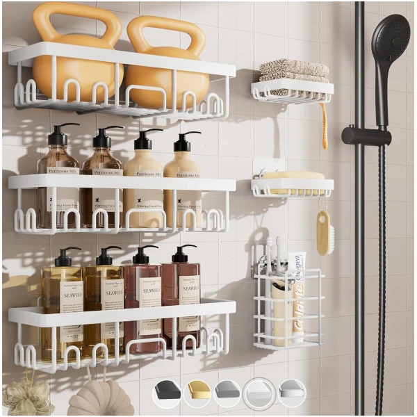 Veken 6-Pack Rustproof and Waterproof Shower Caddy,Adhesive Shelves Rack with Soap Holder, Large Capacity Bathroom Organizers and Storage, No Drilling Wall-Mounted Kitchen &...