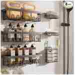 Veken Rustproof&Waterproof Shower Caddy 6-Pack,Heavy Weight Bearing,Large Wall Mounted Shower Shelves Rack,Organizer Storage Accessories with Soap Dish&Toothbrush Holder,Ideal...