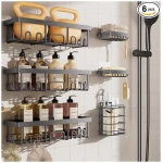Veken Rustproof&Waterproof Shower Caddy 6-Pack,Heavy Weight Bearing,Large Wall Mounted Shower Shelves Rack,Organizer Storage Accessories with Soap Dish&Toothbrush Holder,Ideal...