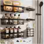 Veken Stainless Steel Shower Caddy 6-Pack, No Drilling & Rustproof, Waterproof Adhesive Shelves Rack with Soap Holder, Large Capacity Bathroom Organizers and Storage,...