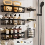 Veken Stainless Steel Shower Caddy 6-Pack, No Drilling & Rustproof, Waterproof Adhesive Shelves Rack with Soap Holder, Large Capacity Bathroom Organizers and Storage,...