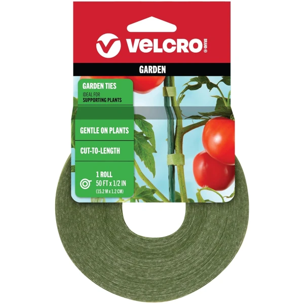 VELCRO Brand VEL-30071-USA ONE-WRAP Garden Ties | Plant Supports for Effective Growing | Strong Grips are Reusable and Adjustable | Cut-to-Length, 50 ft x 1/2 in, Green-Recycled...