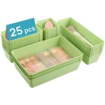 Vtopmart 25 PCS Plastic Drawer Organizers Set, 4-Size Versatile Bathroom and Vanity Drawer Organizer Trays, Storage Bins for Makeup, Bedroom, Kitchen Gadgets Utensils and Office