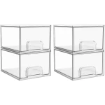 Vtopmart 4 Pack Clear Stackable Storage Drawers, 4.4'' Tall Acrylic Bathroom Makeup Organizer,Plastic Storage Bins For Vanity, Undersink, Kitchen Cabinets, Pantry, Home...
