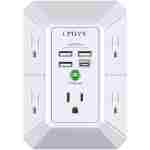 Wall Charger, Surge Protector, QINLIANF 5 Outlet Extender with 4 USB Charging Ports (4.8A Total) 3-Sided 1680J Power Strip Multi Plug Adapter Spaced for Home Travel Office (3U1C)