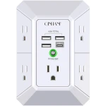 Wall Charger, Surge Protector, QINLIANF 5 Outlet Extender with 4 USB Charging Ports (4.8A Total) 3-Sided 1680J Power Strip Multi Plug Adapter Spaced for Home Travel Office (3U1C)