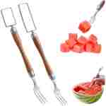 Watermelon Fork Slicer Cutter, 2025 New 2 In 1 Stainless Steel Fruit Cutter, Multifunctional Portable Watermelon Forks, Creative Kitchen Gadget for Summer Family Party Camping ﻿...
