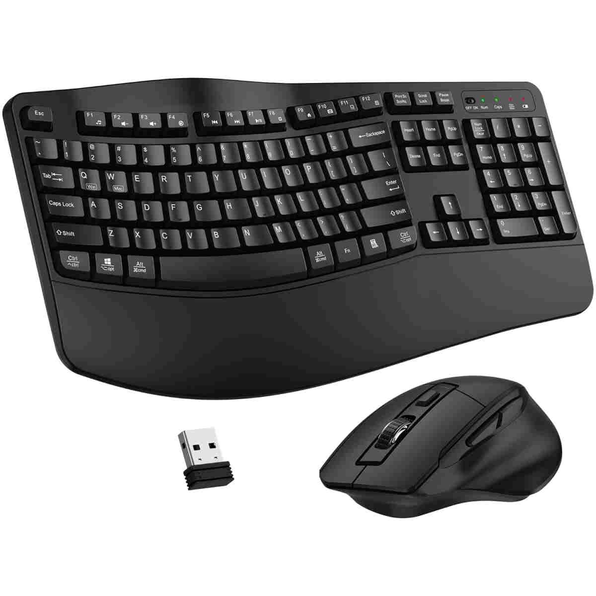 Wireless Keyboard and Mouse Combo, 2.4G Full Size Wave Keys Ergonomic Keyboard with Wrist Rest and 3-Level DPI Adjustable Wireless Ergonomic Mouse for Windows, Mac OS...