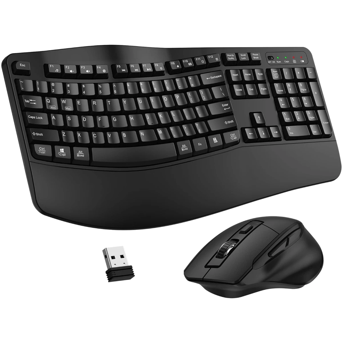 Wireless Keyboard and Mouse Combo, 2.4G Full Size Wave Keys Ergonomic Keyboard with Wrist Rest and 3-Level DPI Adjustable Wireless Ergonomic Mouse for Windows, Mac OS...
