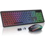 Wireless Keyboard and Mouse Combo - RGB Backlit, Rechargeable & Light Up Letters, Full-Size, Ergonomic Tilt Angle, Sleep Mode, 2.4GHz Quiet Keyboard Mouse for Mac, Windows,...