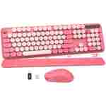 Wireless Keyboard and Mouse Combo - Round Keycaps, Full-Size Retro Typewriter Keyboard with Detachable Wrist Rest, Sleep Mode & Tilt Legs, 2.4GHz Cordless Connection for...