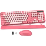 Wireless Keyboard and Mouse Combo - Round Keycaps, Full-Size Retro Typewriter Keyboard with Detachable Wrist Rest, Sleep Mode & Tilt Legs, 2.4GHz Cordless Connection for...