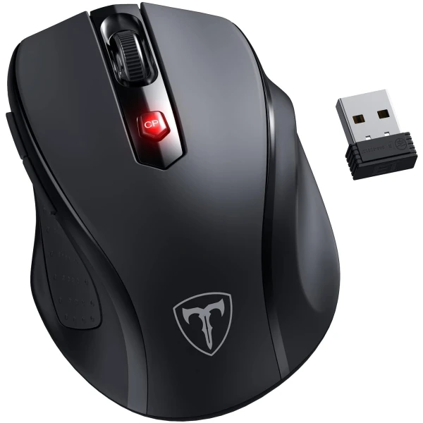 Wireless Mouse, D-09 Computer Mouse USB Cordless Mice for Laptop, Ergo Grips, Lightspeed 5-Level 2400 DPI, 16 Months Battery, Portable for PC Mac Chromebook (Black)