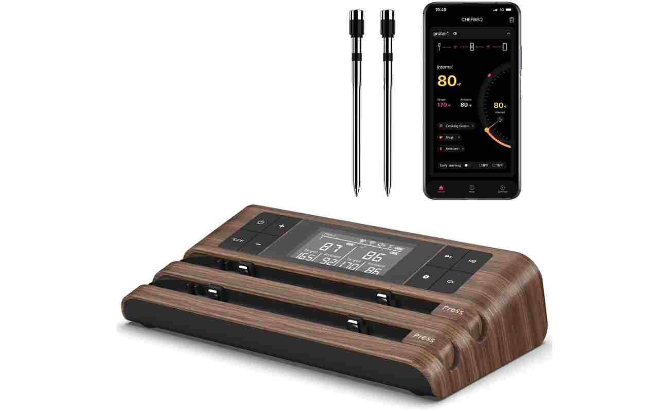 Wireless Smart Meat Thermometer with Dual-Sensor Probe, 500FT Remote Monitoring, Dedicated App, Real-Time Ambient and Food Temperature Tracking for Precise Cooking Control