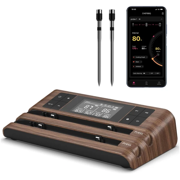 Wireless Smart Meat Thermometer with Dual-Sensor Probe, 500FT Remote Monitoring, Dedicated App, Real-Time Ambient and Food Temperature Tracking for Precise Cooking Control