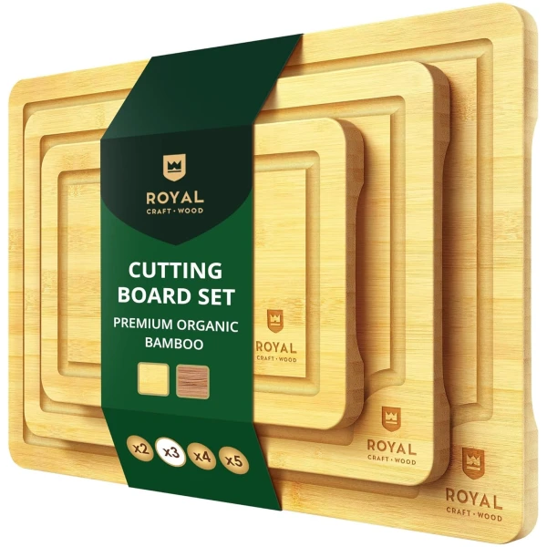 Wooden Cutting Boards for Kitchen Meal Prep & Serving - Bamboo Wood Cutting Board Set - Charcuterie & Chopping Butcher Block for Meat - Kitchen Gadgets Gift